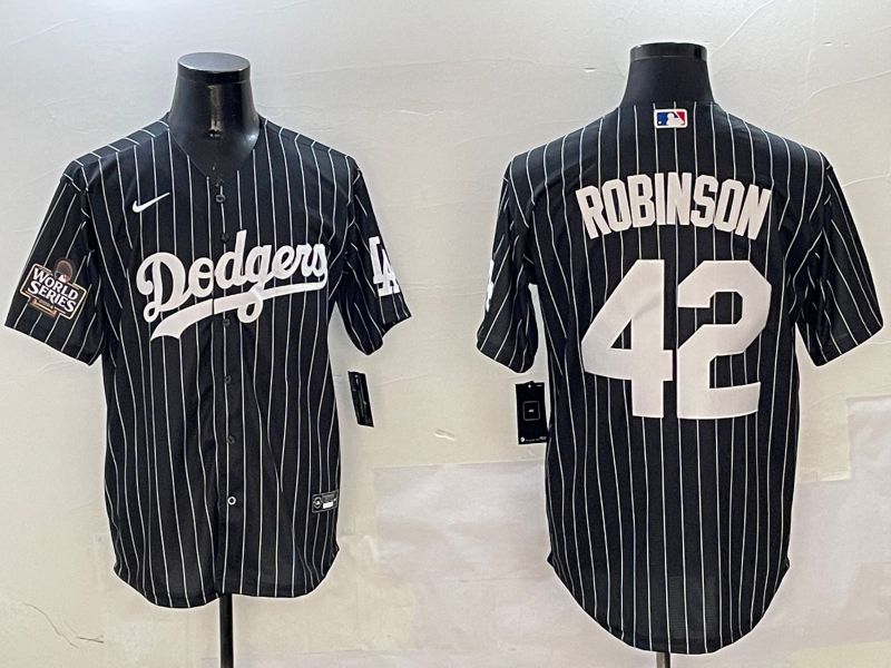 Men Los Angeles Dodgers #42 Robinson Black Stripe Jointly Name 2025 Nike MLB Jersey style 2->los angeles dodgers->MLB Jersey